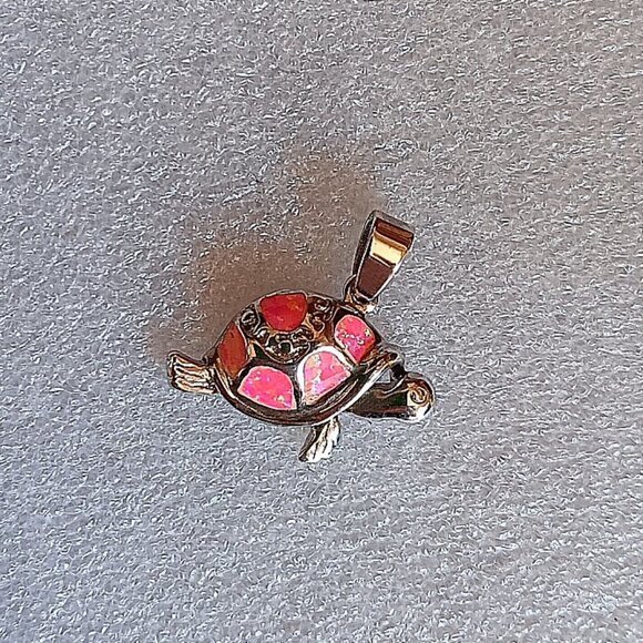 New -  Turtle Pink Fire Opal 925 Silver Pendant - Includes a Chain - Picture 5 of 5